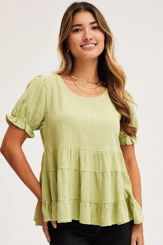 Green Smock Top Short Sleeve