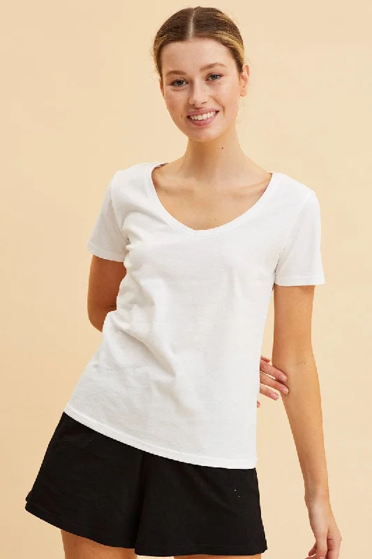 White V Neck T-Shirt Cotton Regular Fit Cotton