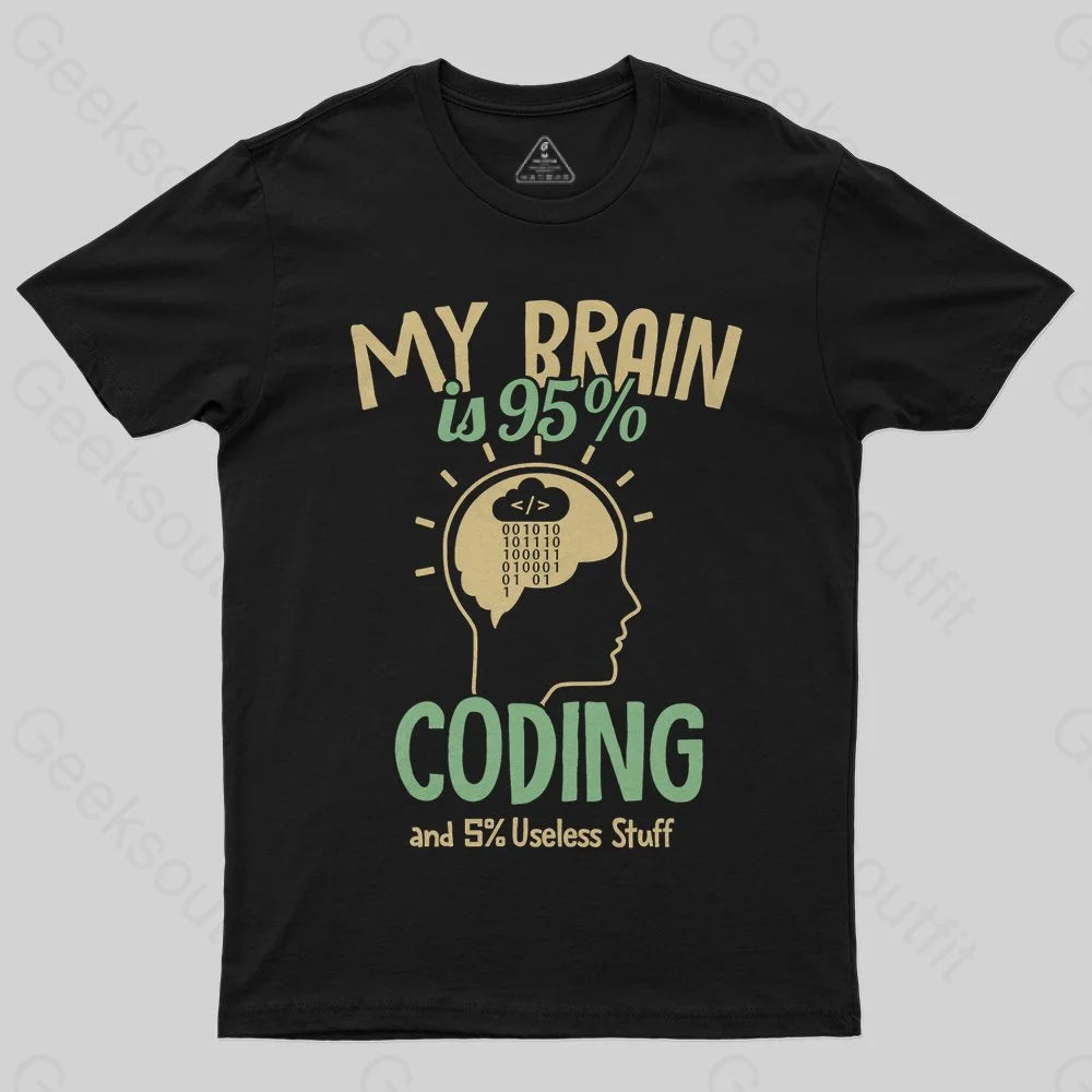 My Brain is 95% Coding and 5% useless stuff Coder T-Shirt