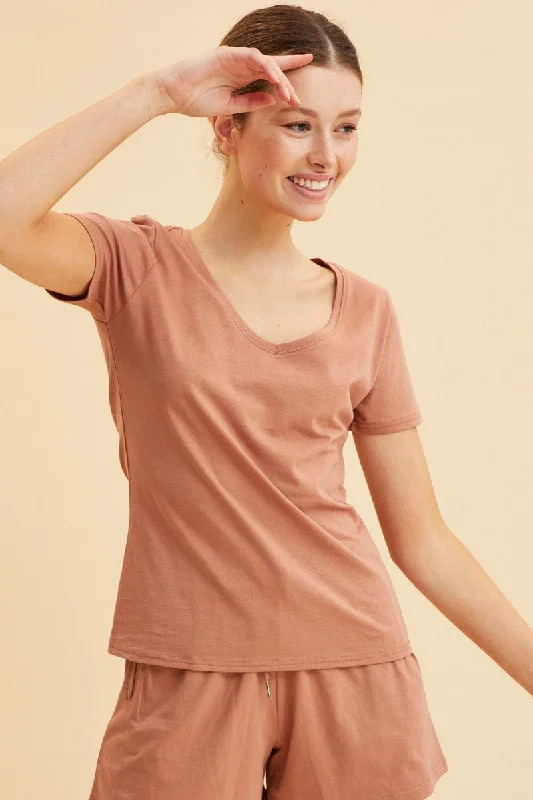 Orange V Neck T-Shirt Cotton Regular Fit Cotton