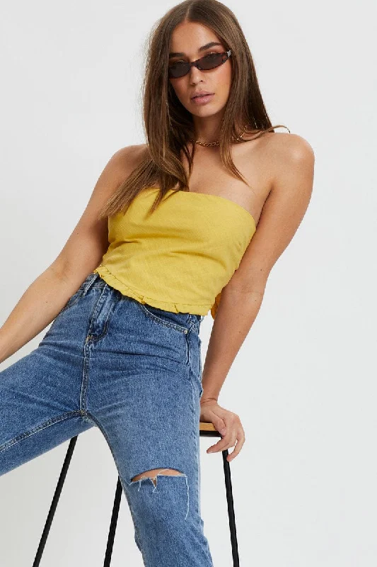 Yellow Ruffle Hem Scarf Top