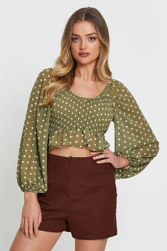 Polka Dot Crop Top Long Sleeve