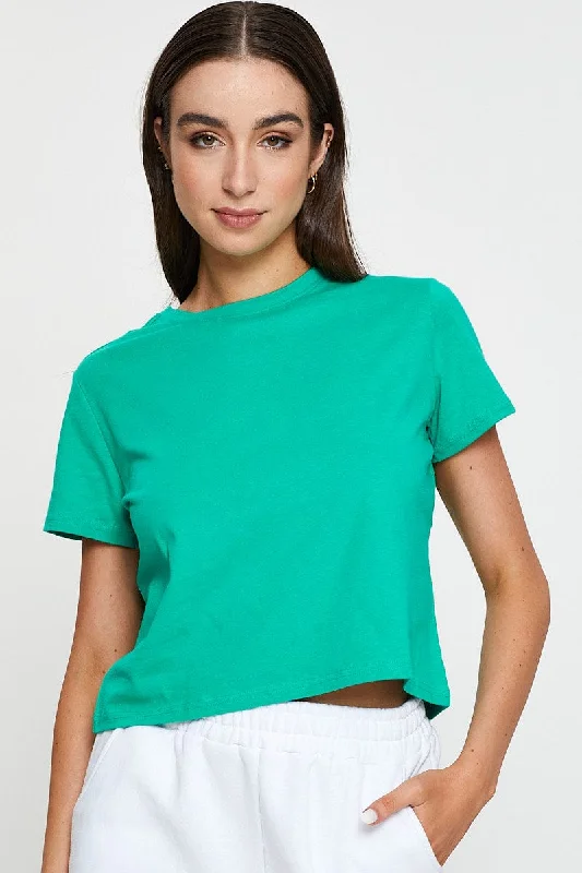 Green T Shirt Short Sleeve Crew Neck