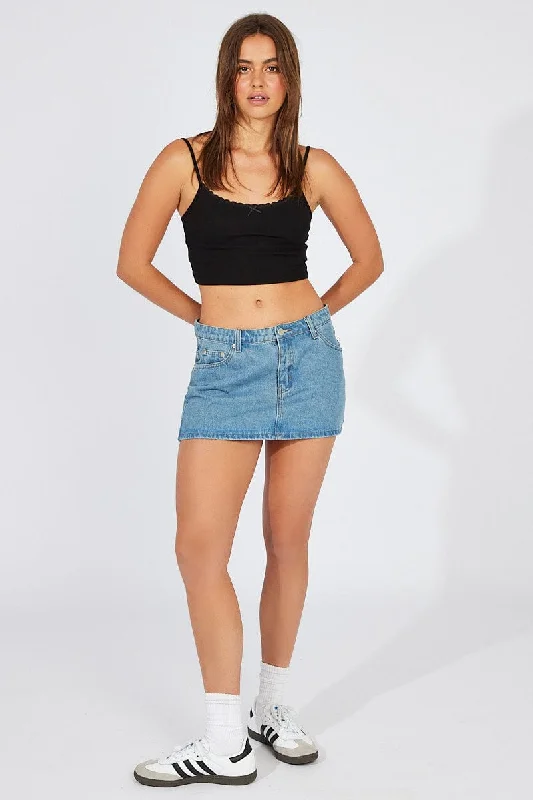 Black Singlet Top Lace Trim Cropped