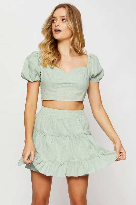 Green Crop Top Short Sleeve