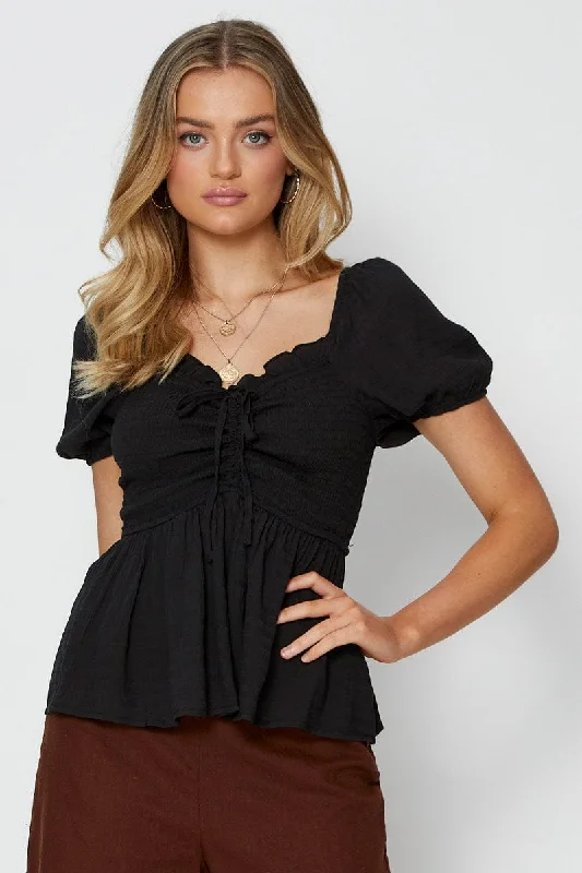 Black Peplum Top Short Sleeve