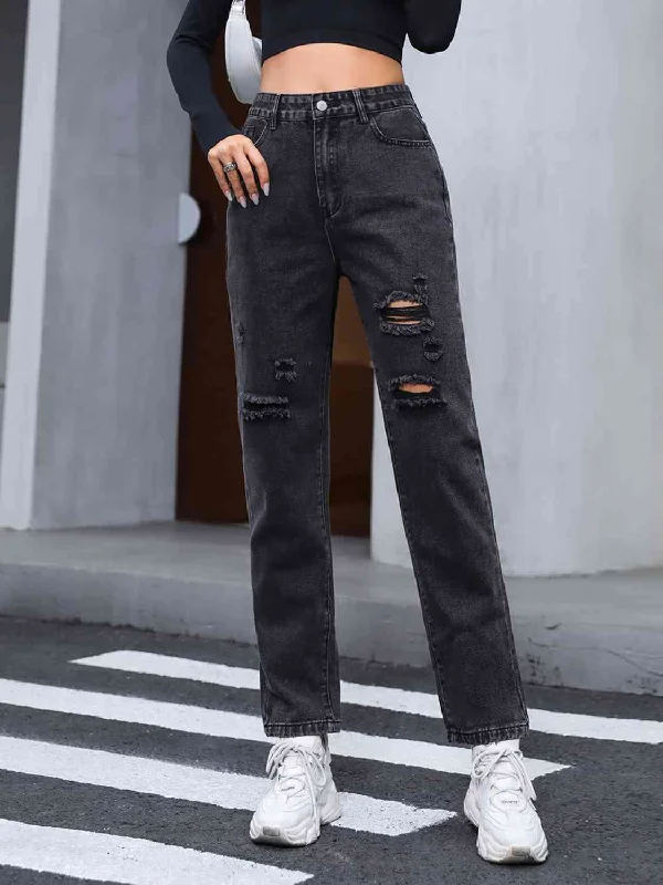 Distressed Straight Leg Jeans Adventure