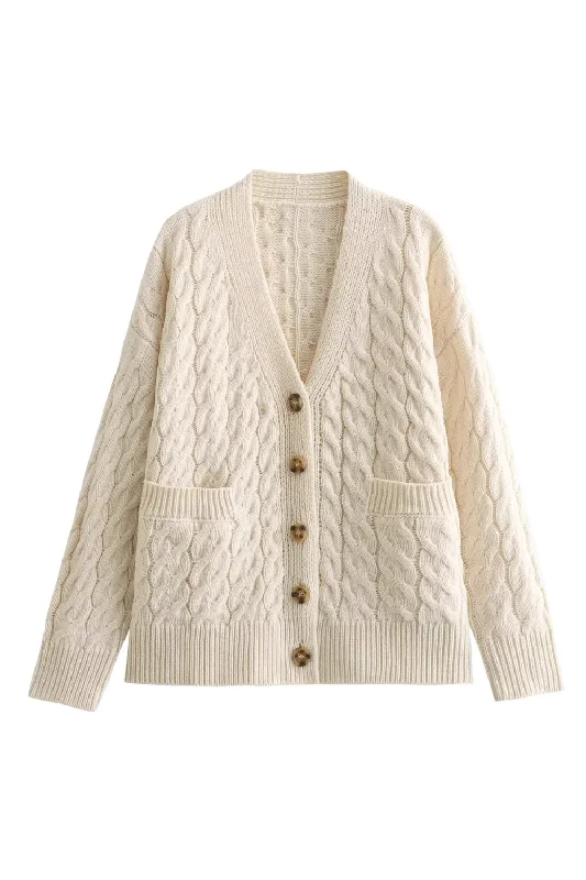 'Sussie' Wool Blend Cable-Knit Cardigan