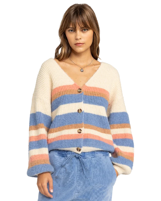 Marble Tiles Stripe Cardigan in Parchment