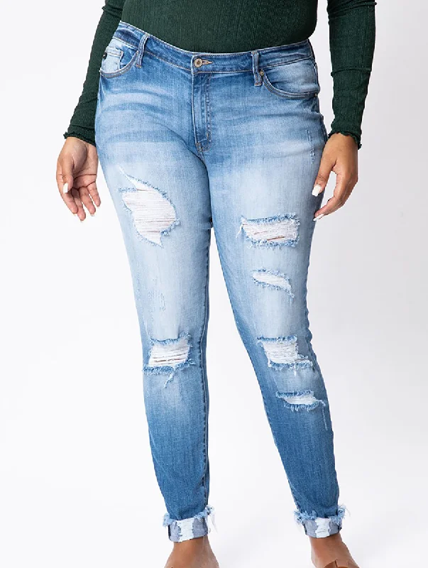 Curvy Sierra High Rise Distressed Ankle Skinny Jean By KanCan