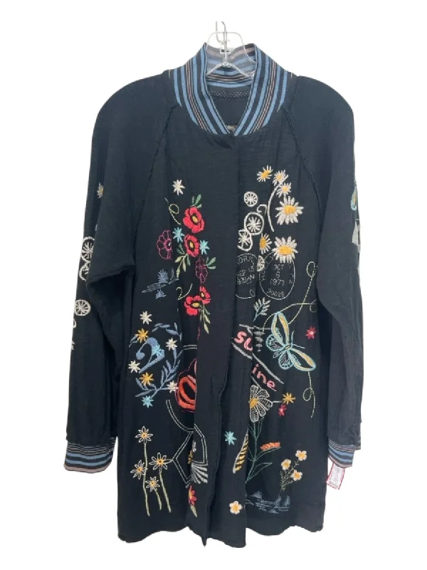 Johnny Was Size Medium Black & Multi Cotton Long Sleeve Button Front Cardigan