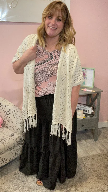 Fringed Crossed Shawl Cardigan