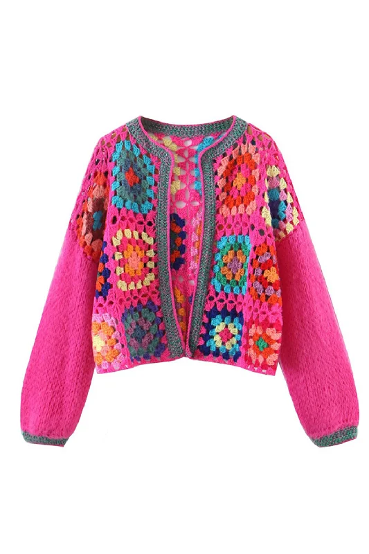 'Tatiana' Crochet Hand-Knitted Open Front Cardigan