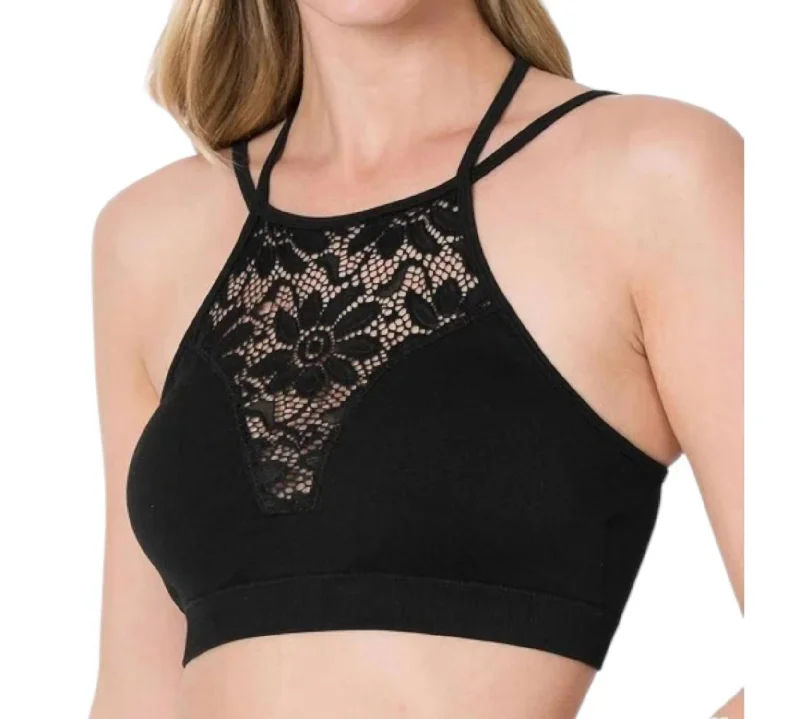 Lace Removable Padding Bralette In Black