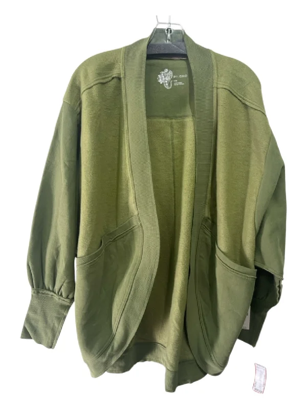 Pilcro Size S Green Cotton Blend Open Front Fabric Block Pockets Cardigan