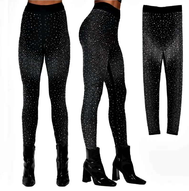 Leggings With All Over Rhinestones In Black