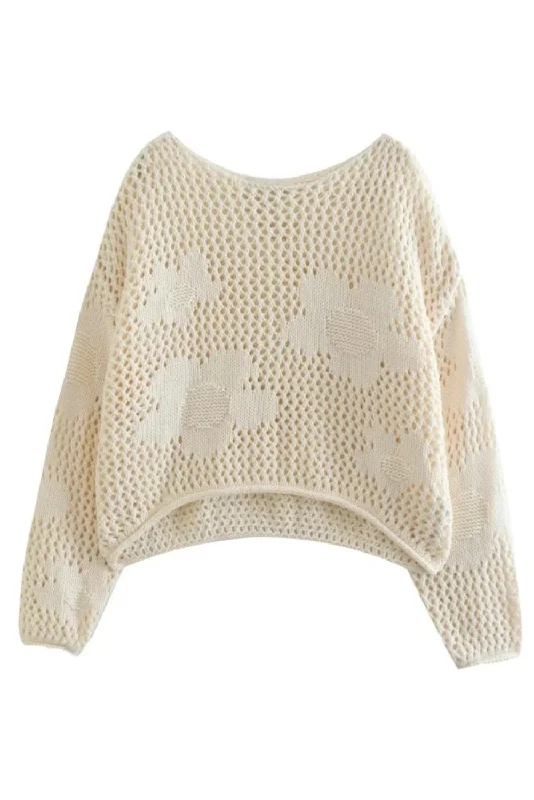 'Doris' Loose Knit Flower Sweater