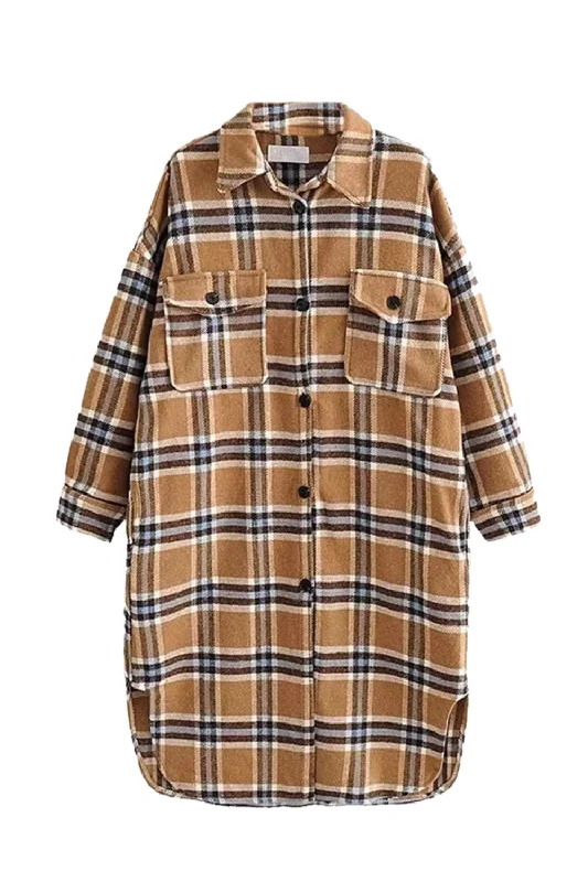 'Edith' Collared Wool Long Plaid Coat (2 Colors)