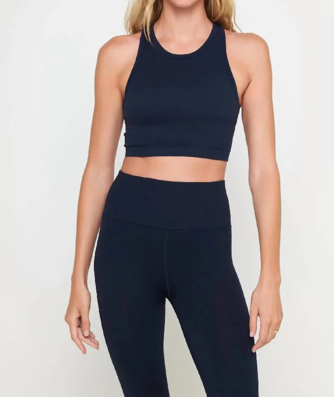 Golden Icon Jacquard Crop Tank Bra In Midnight Navy