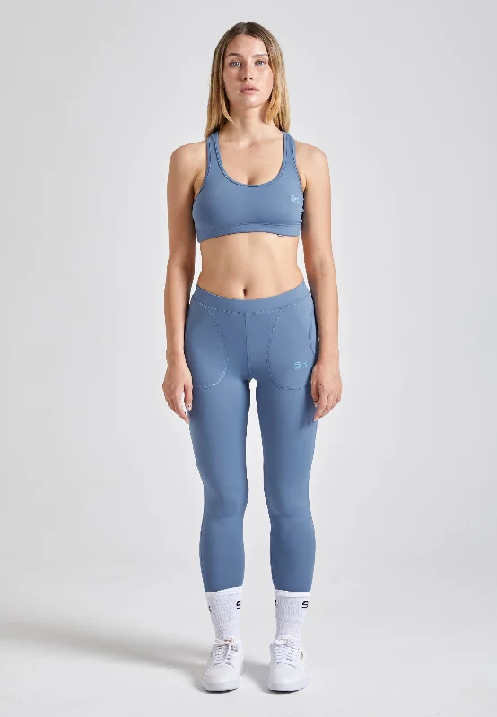 Tennis Leggings mit Taschen lang, grau blau