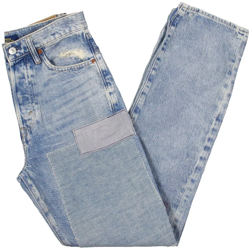 Womens Distressed Light Wash Straight Leg Jeans