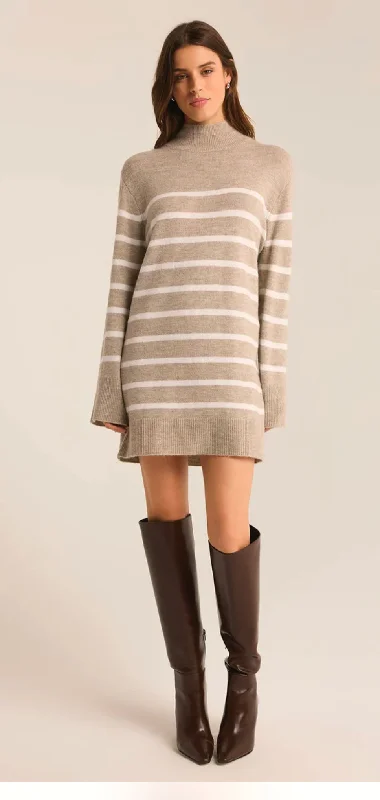 Fin Stripe Sweater Dress - Heather Taupe