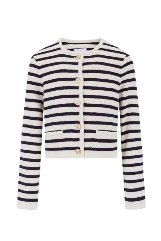 'Addison' Striped Round Neck Knitted Cardigan  (2 Colors)