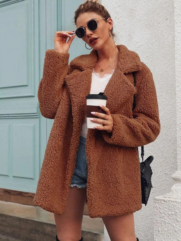 Oversized V-Neck Women Shearling Coat