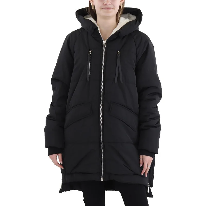 Plus Womens Quilted Faux Fur Puffer Jacket