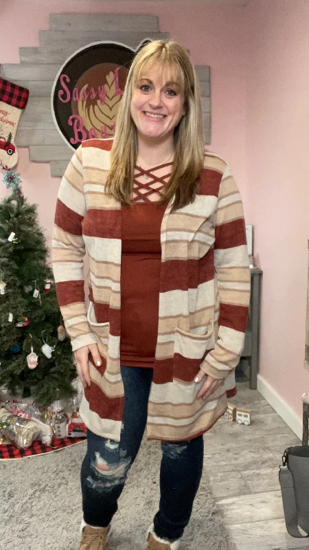 Rust Striped Cardigan