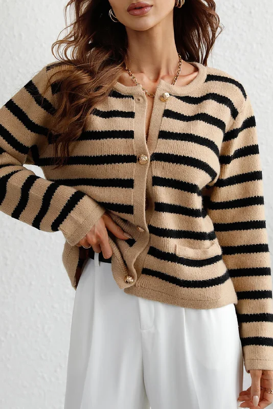 'Hailey' Striped Button Front Cardigan