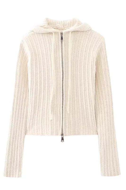 'Ella' Full-Zip Hooded Knitted Cardigan