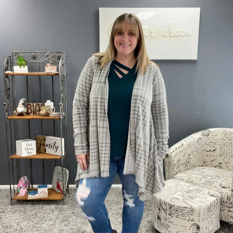 Gray Plaid Fleecy Cardigan