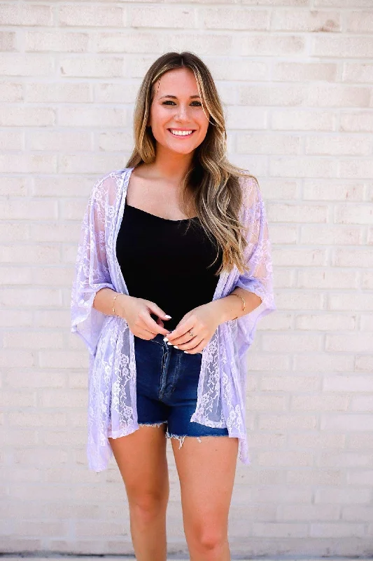 Good Days Ahead Lace Kimono In Lavender