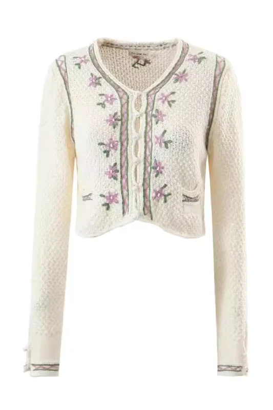 'Irene' Hand-Knitted Embroidered Long Sleeves Cardigan