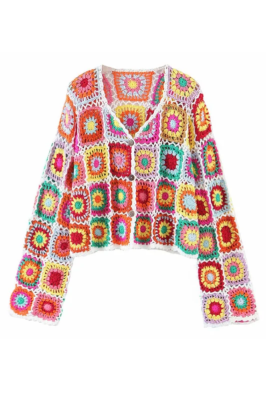 'Paloma' Crochet Hand-Knitted Cropped Cardigan