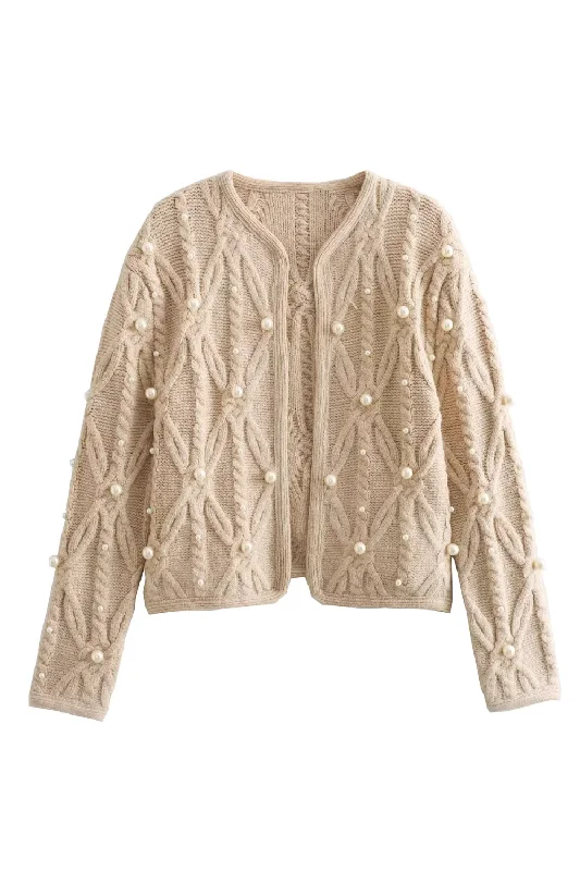 'Honora' Cable-Knit Pearl Embellished Cardigan