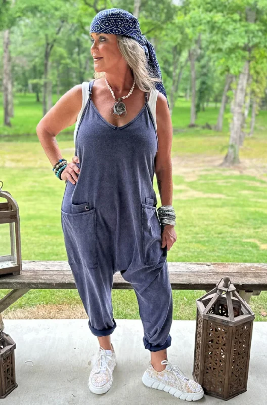 Can't Miss This Romper Overalls - Vintage Midnight Blue