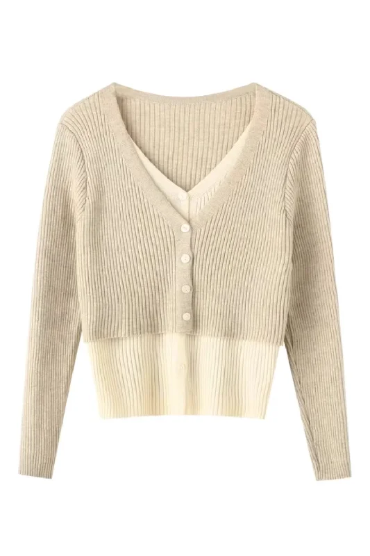 'Liza' V-Neck Ribbed-Knit Cardigan (3 Colors)