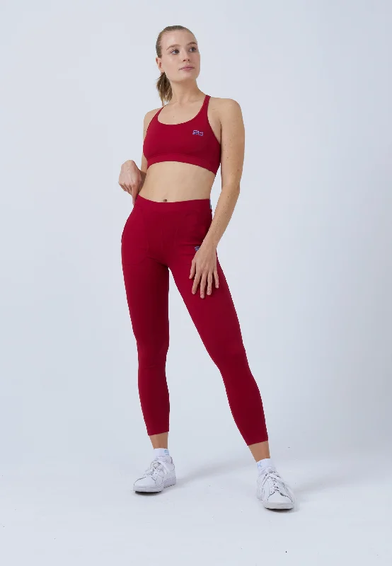 Tennis Leggings mit Taschen lang, bordeaux rot