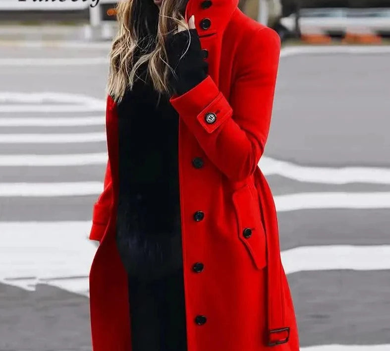 Red Women's Woolen Winter Coat