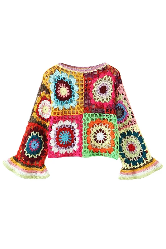 'Vanya' Crochet Hand-Knitted Trumpet Sleeve Sweater