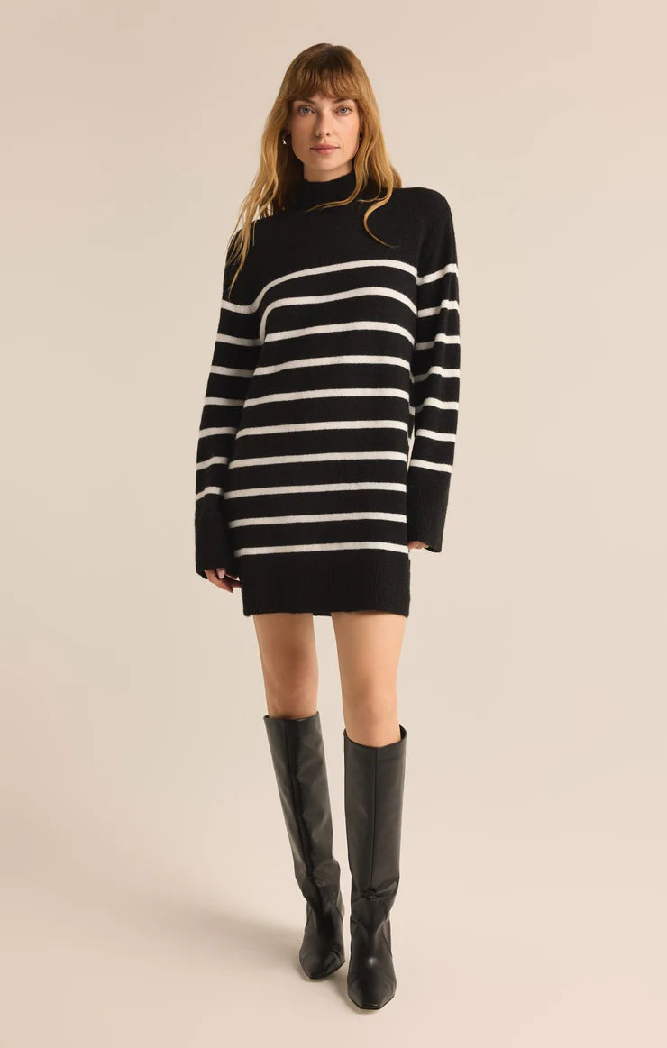 Fin Stripe Sweater Dress - Black