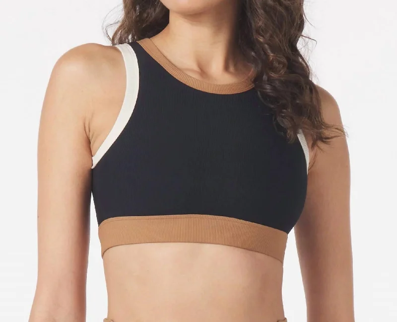 Socialite Contrast Bra In Black/oatmilk/almond