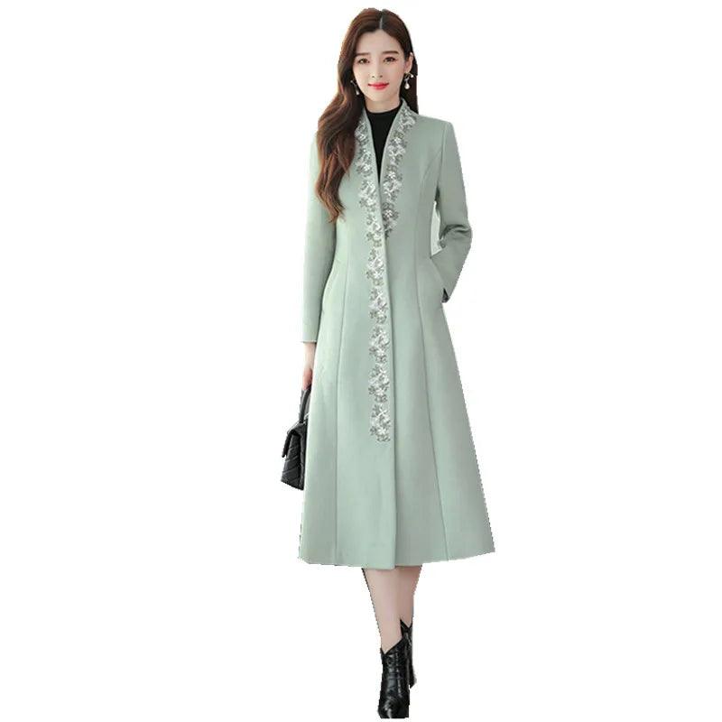 Women Embroidered Woolen Overcoat