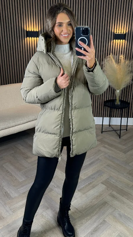 Marissa Khaki Hooded Puffer Coat