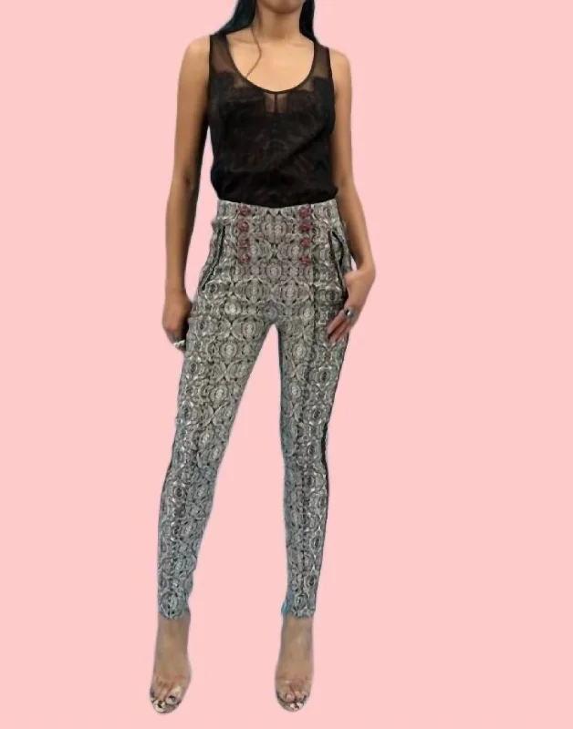 Metallic Jacquard Pant In Black And White