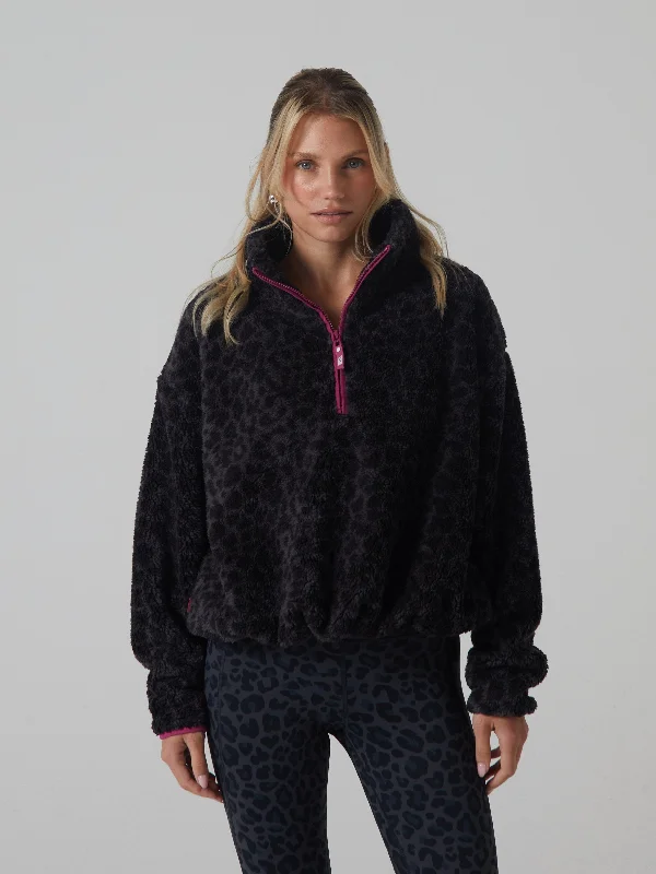 Penny Fleece Half Zip Leopard Print