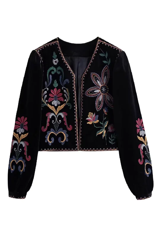 'Eleanor' Open Front Floral Embroidered Cardigan