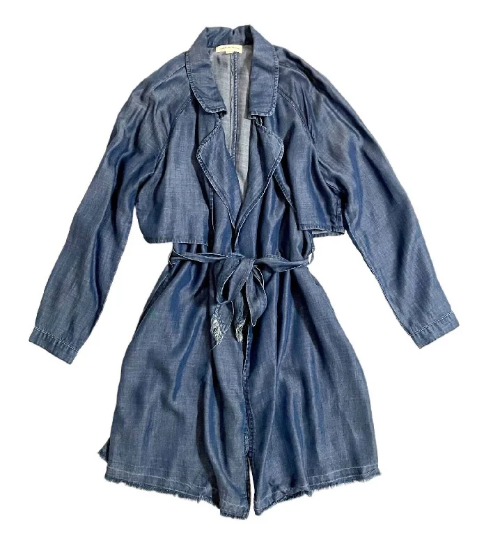 Women's Tencel Belted Denim Trench Coat In Blue